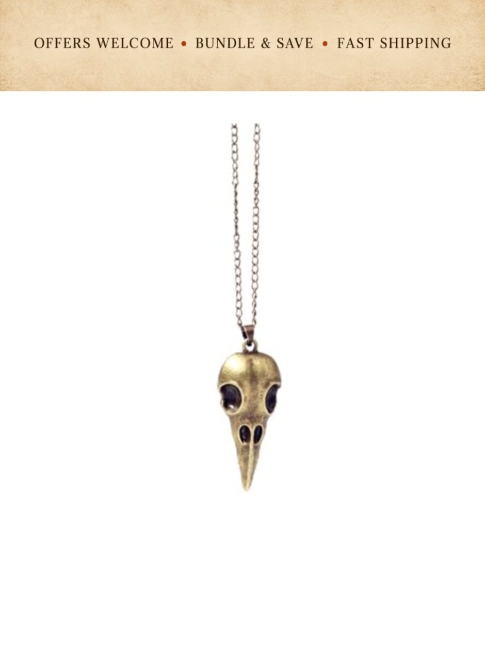Raven Skull Pendant Necklace Gold Silver Plated Gothic Punk 3D Black Crow Head